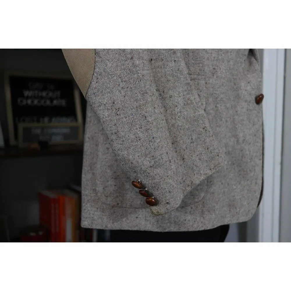VTG Farah Men's‎ Blazer Jacket Two Button Beige Wool Elbow Patch Size 46 Long